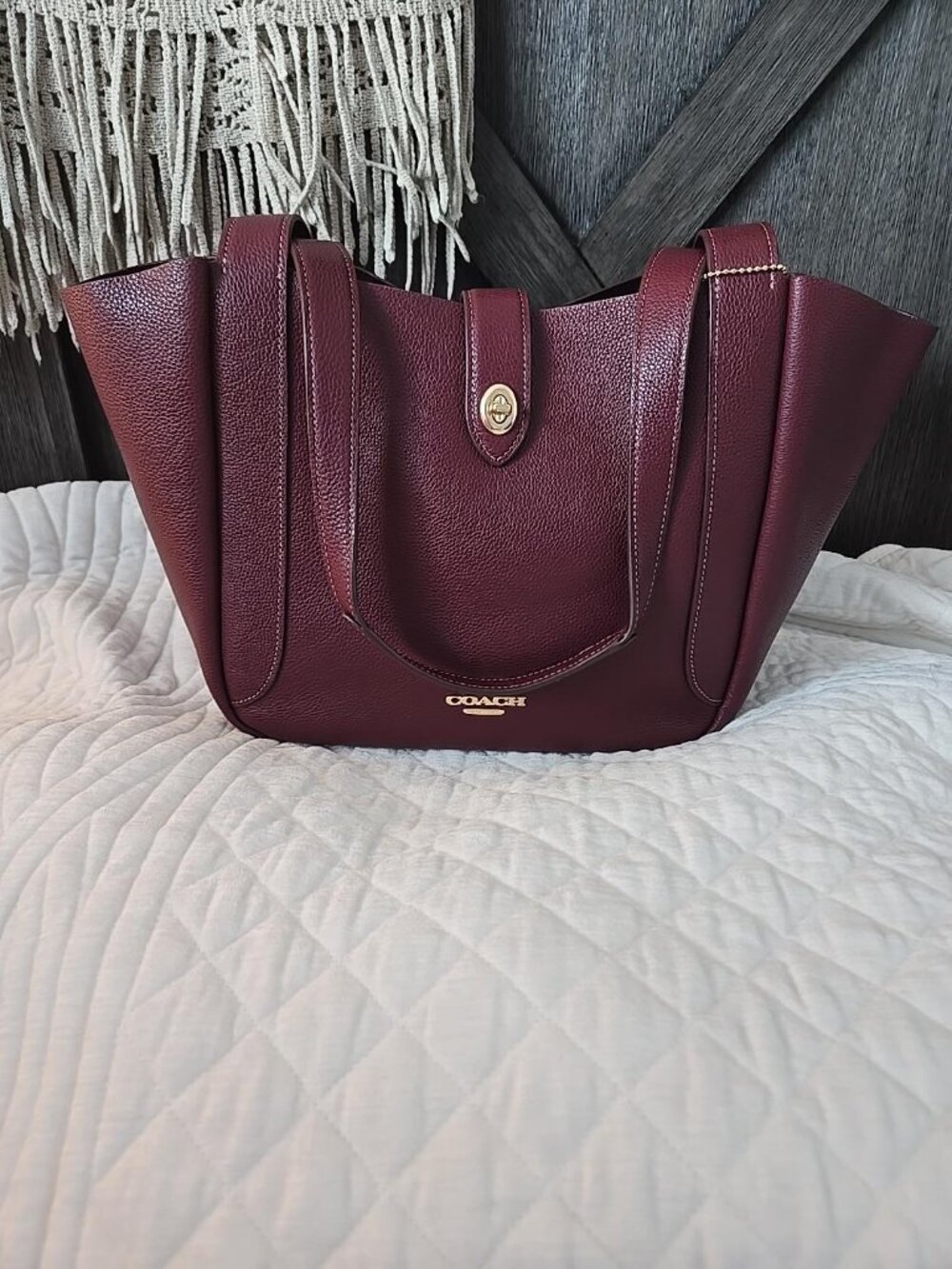NWT Coach Dark Wine Leather Turnlock Tote Bag